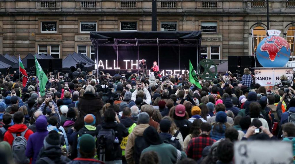 Climate activist Greta Thunberg speaks at a Fridays for Future march during the UN Climate Change Conference (COP26), in Glasgow, Scotland, Britain, November 5, 2021. REUTERS/Russell Cheyne